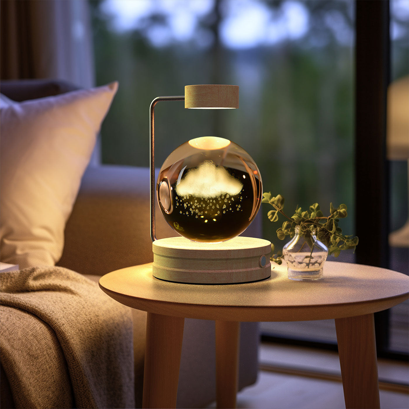 Crystal Ball Cosmic Dinosaur Indoor Night Light - USB Power Warm Cozy Bedside Light Perfect Gift Comforting Night Lamp - CozyWhims Rainy-Clouds-Light-wood