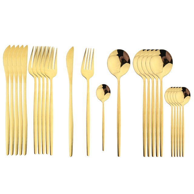 Elegant Essentials 24-Piece Black Handle Golden Cutlery Set - CozyWhims Gold