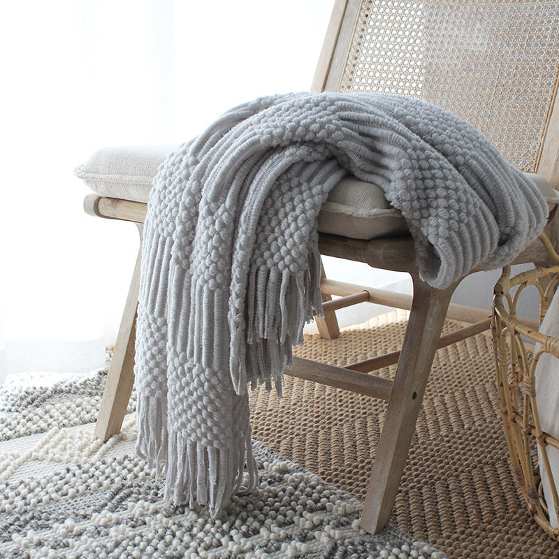 Nordic Knitted Blanket Woolen Blanket Blanket Bubble Blanket Sofa Blanket - CozyWhims Light-Grey-127x170cm