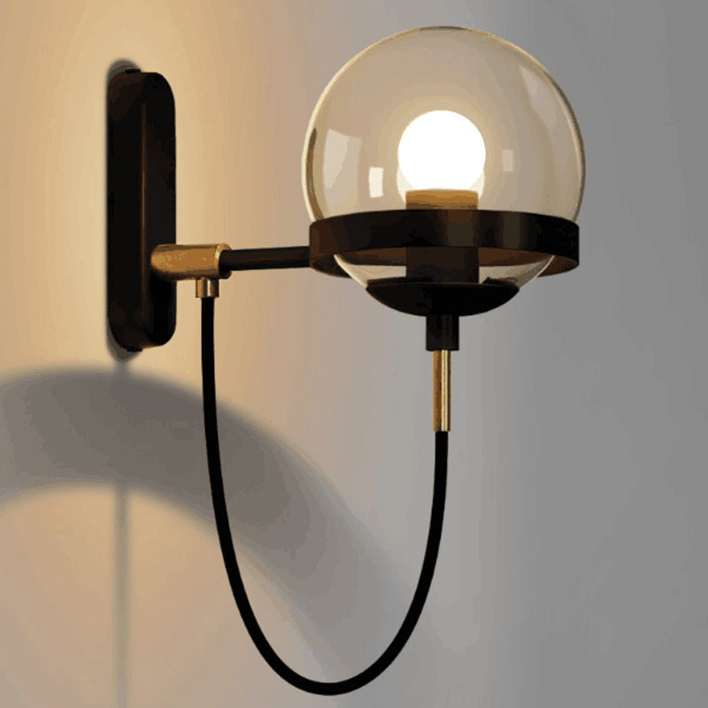 Glass Ball Wall Lamp Retro Restaurant Simple Hotel Bedside Lamp - CozyWhims A4A-With-light-source