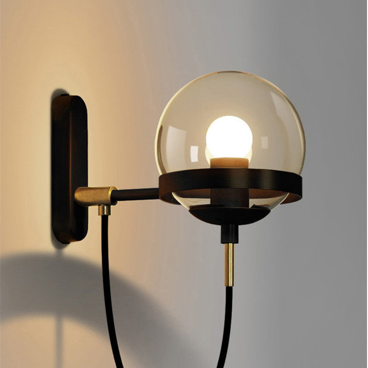 Glass Ball Wall Lamp Retro Restaurant Simple Hotel Bedside Lamp - CozyWhims 