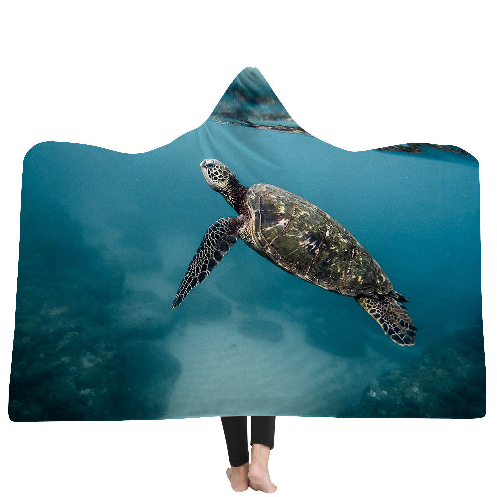 Hooded Blanket Cloak Thick Blanket Hood Blanket Household Blanket Ocean Tortoise Series