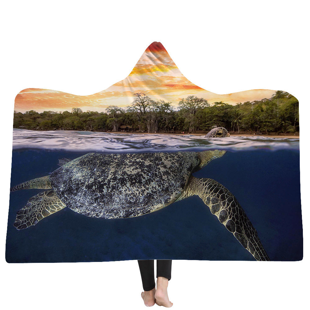 Hooded Blanket Cloak Thick Blanket Hood Blanket Household Blanket Ocean Tortoise Series