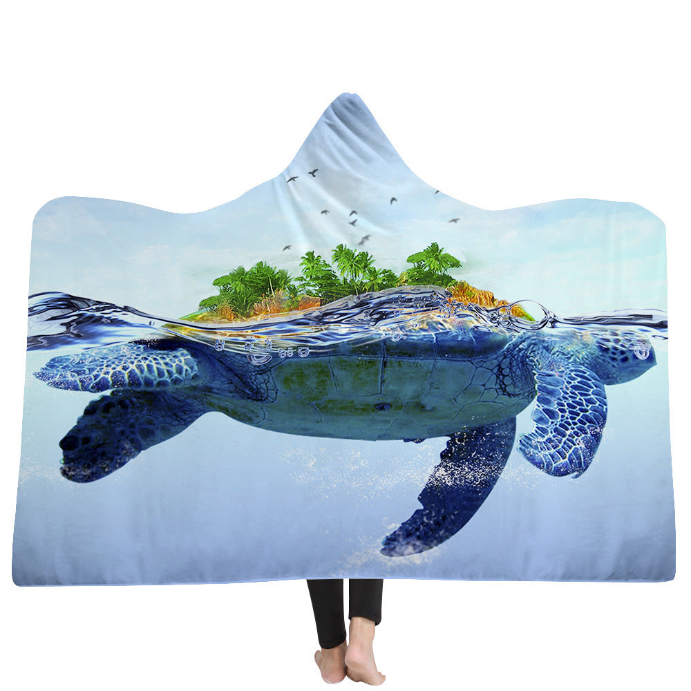 Hooded Blanket Cloak Thick Blanket Hood Blanket Household Blanket Ocean Tortoise Series