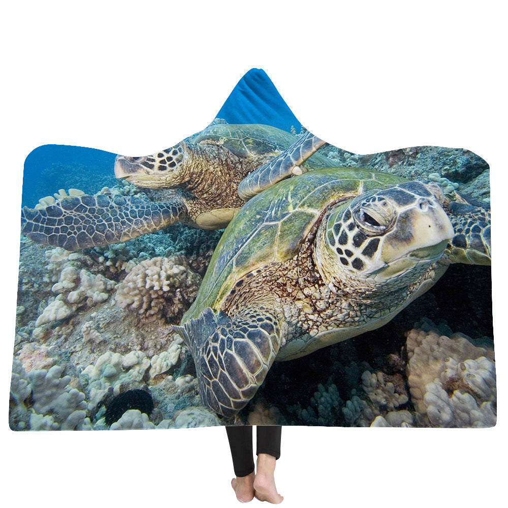 Hooded Blanket Cloak Thick Blanket Hood Blanket Household Blanket Ocean Tortoise Series