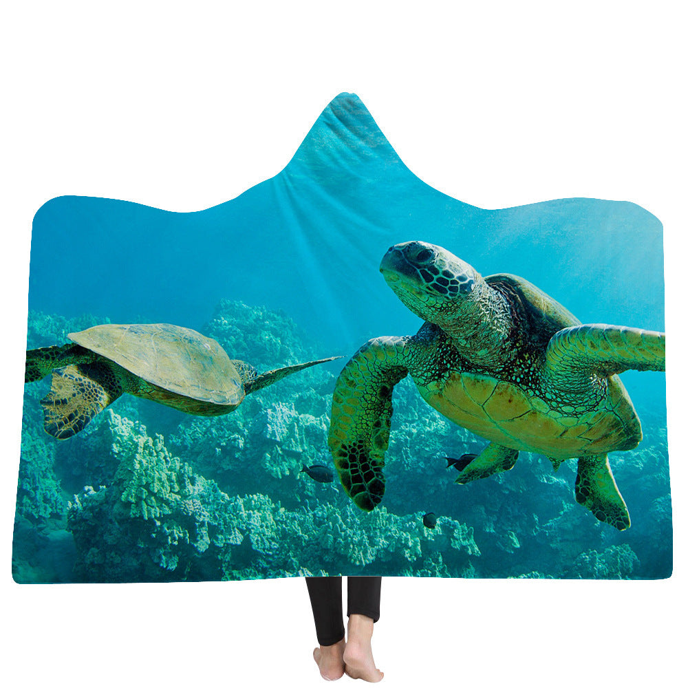 Hooded Blanket Cloak Thick Blanket Hood Blanket Household Blanket Ocean Tortoise Series