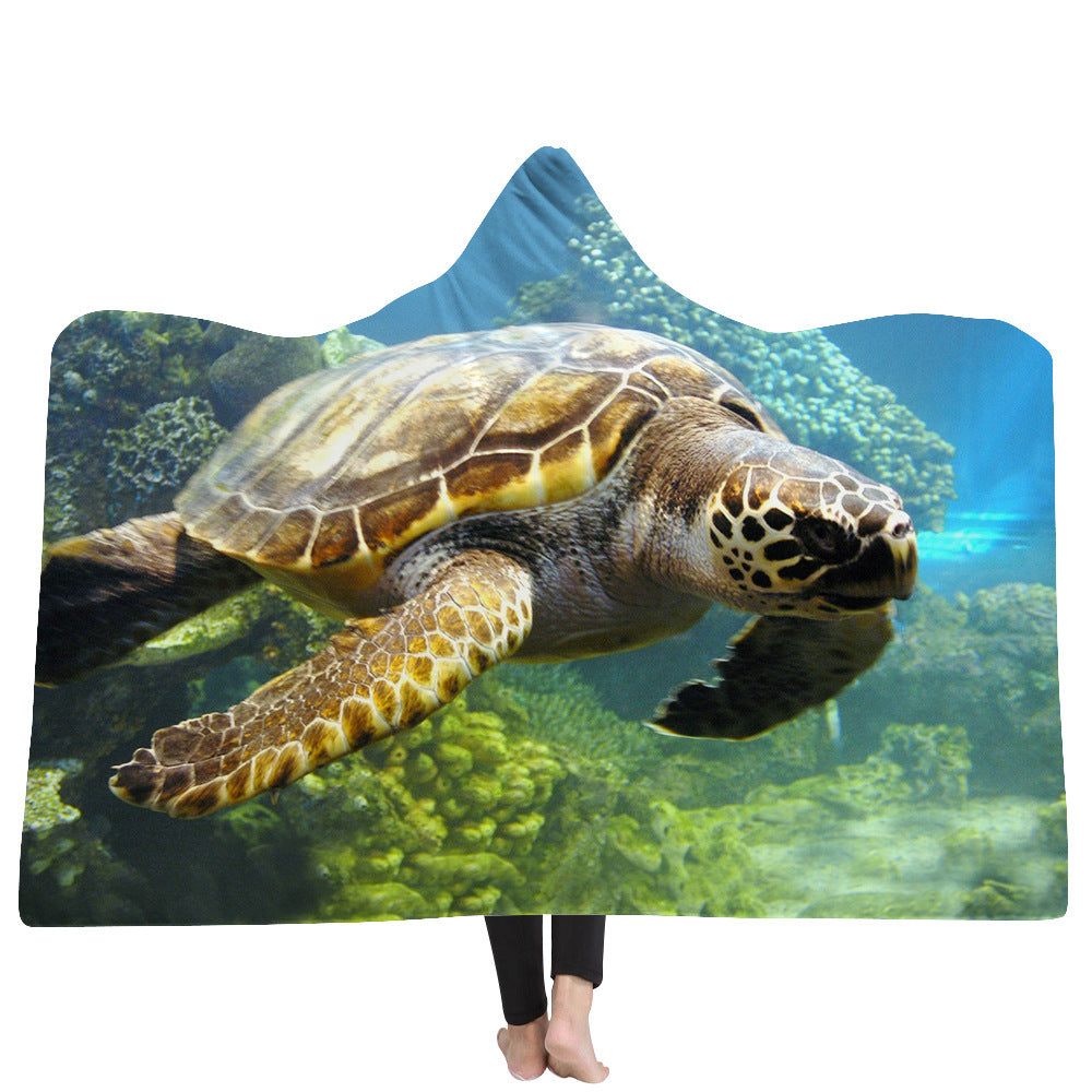 Hooded Blanket Cloak Thick Blanket Hood Blanket Household Blanket Ocean Tortoise Series