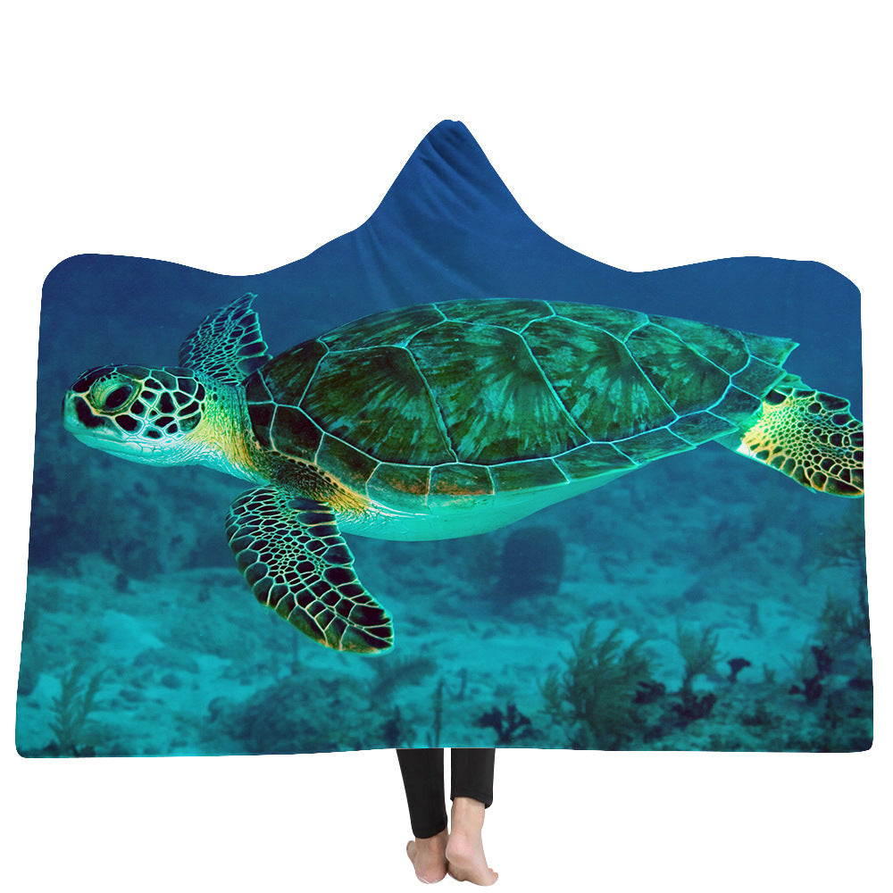 Hooded Blanket Cloak Thick Blanket Hood Blanket Household Blanket Ocean Tortoise Series