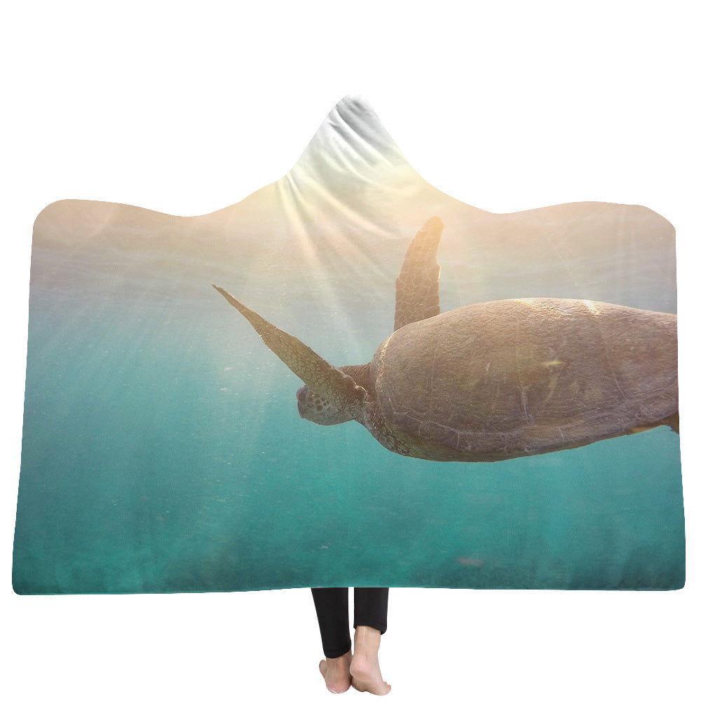 Hooded Blanket Cloak Thick Blanket Hood Blanket Household Blanket Ocean Tortoise Series