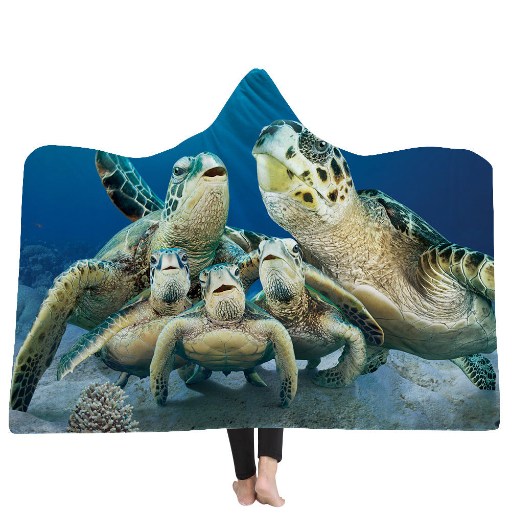 Hooded Blanket Cloak Thick Blanket Hood Blanket Household Blanket Ocean Tortoise Series