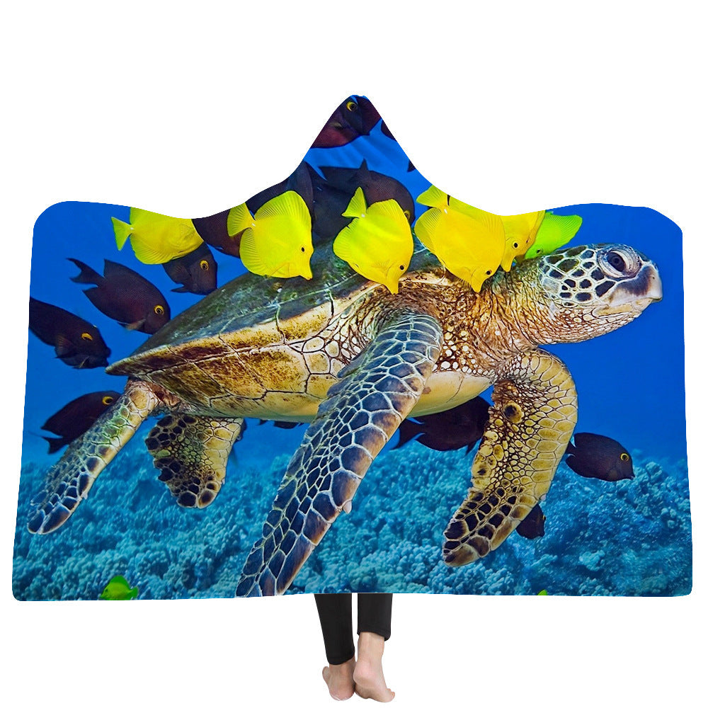 Hooded Blanket Cloak Thick Blanket Hood Blanket Household Blanket Ocean Tortoise Series