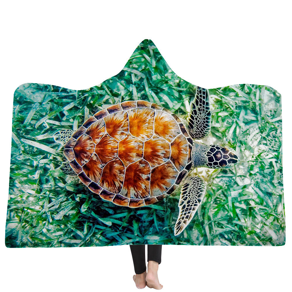 Hooded Blanket Cloak Thick Blanket Hood Blanket Household Blanket Ocean Tortoise Series