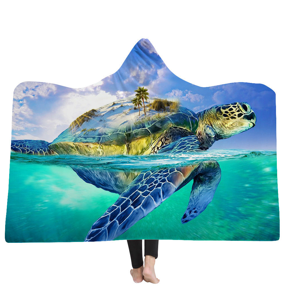 Hooded Blanket Cloak Thick Blanket Hood Blanket Household Blanket Ocean Tortoise Series