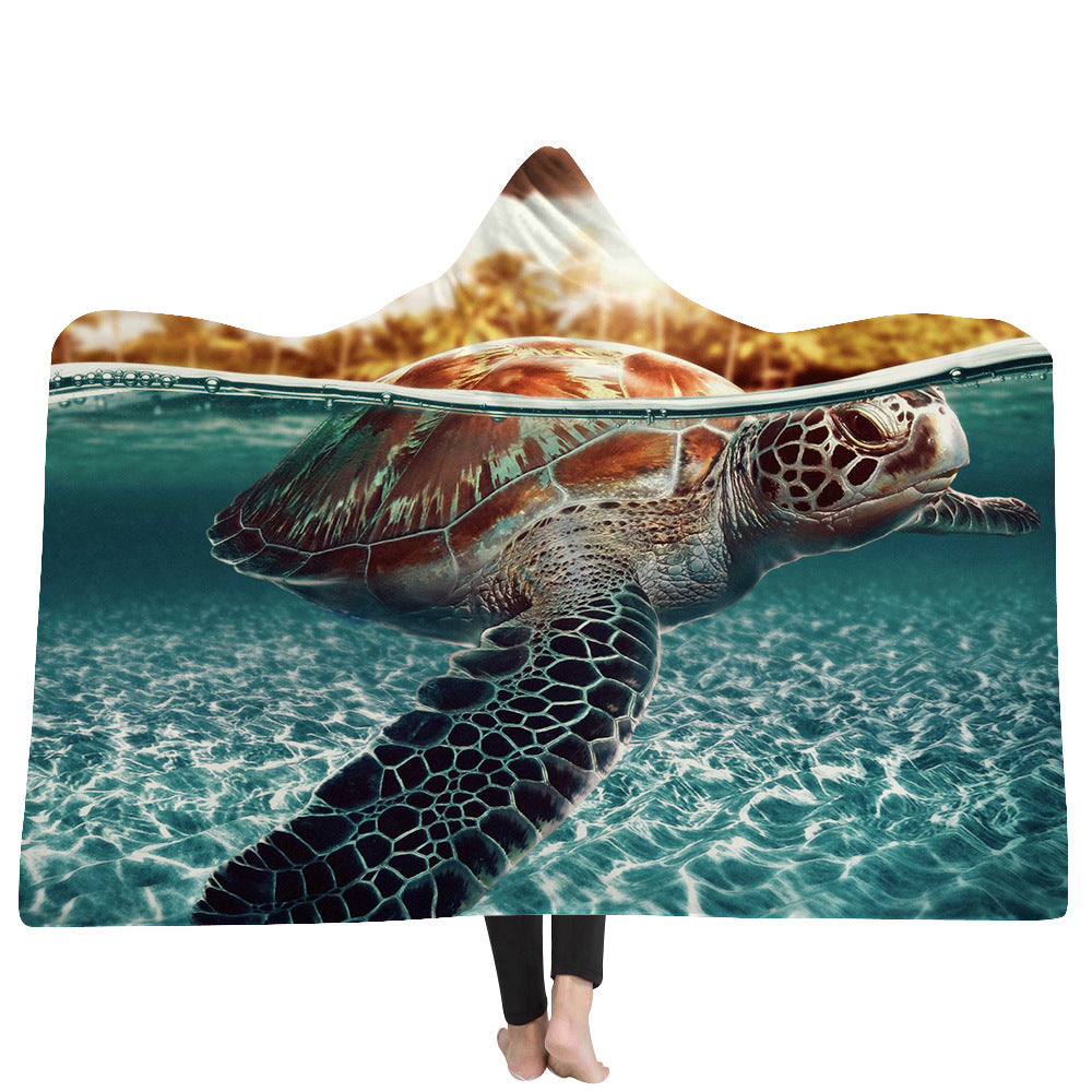 Hooded Blanket Cloak Thick Blanket Hood Blanket Household Blanket Ocean Tortoise Series