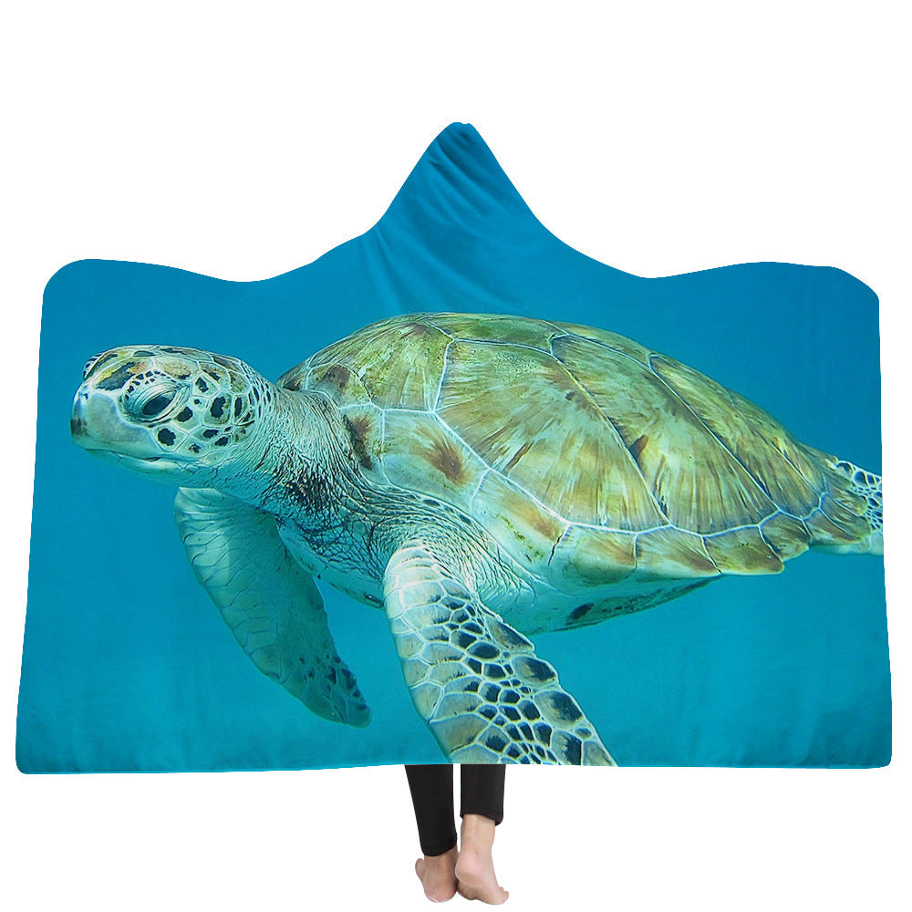 Hooded Blanket Cloak Thick Blanket Hood Blanket Household Blanket Ocean Tortoise Series