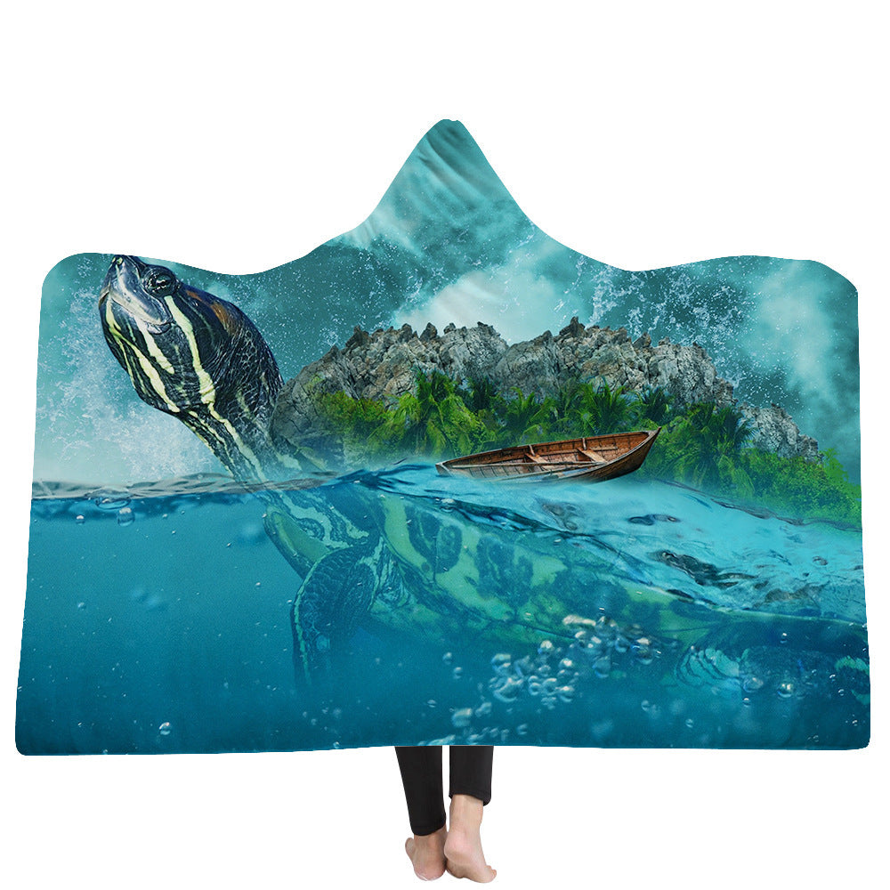 Hooded Blanket Cloak Thick Blanket Hood Blanket Household Blanket Ocean Tortoise Series