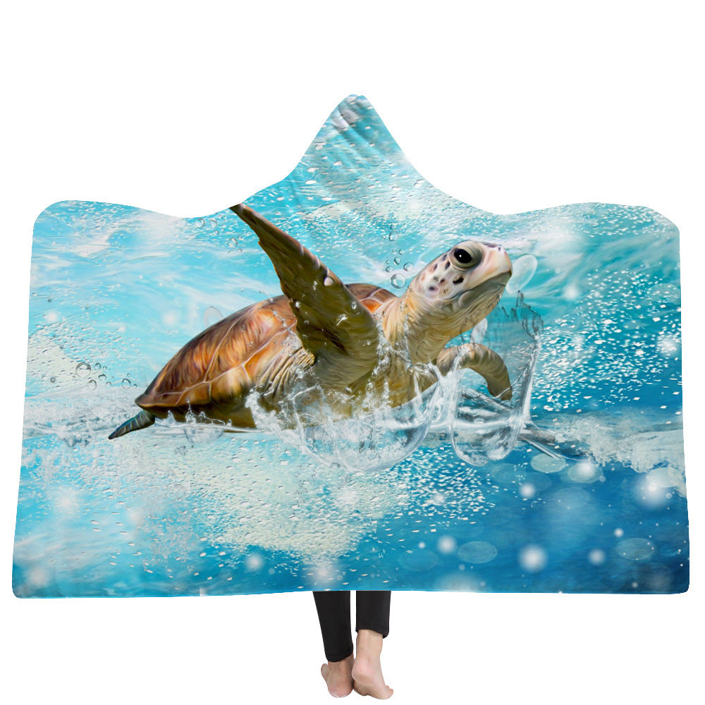 Hooded Blanket Cloak Thick Blanket Hood Blanket Household Blanket Ocean Tortoise Series