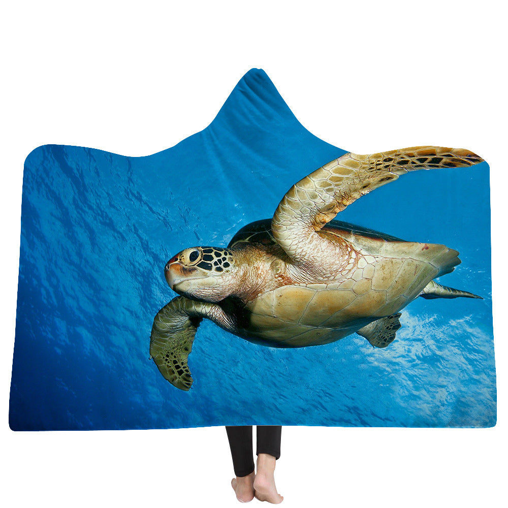 Hooded Blanket Cloak Thick Blanket Hood Blanket Household Blanket Ocean Tortoise Series