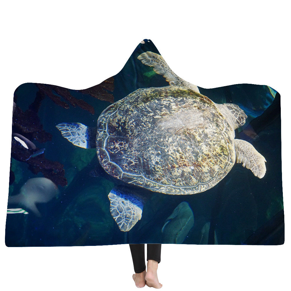 Hooded Blanket Cloak Thick Blanket Hood Blanket Household Blanket Ocean Tortoise Series