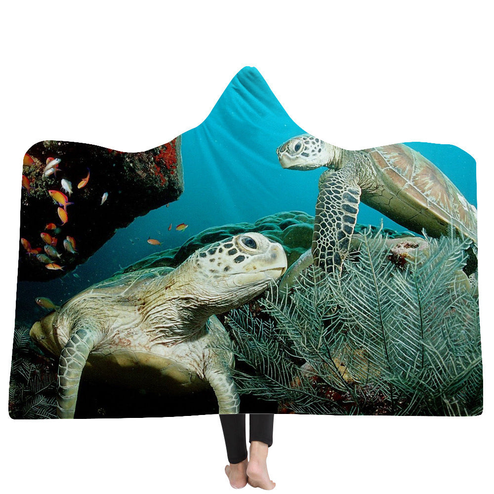 Hooded Blanket Cloak Thick Blanket Hood Blanket Household Blanket Ocean Tortoise Series