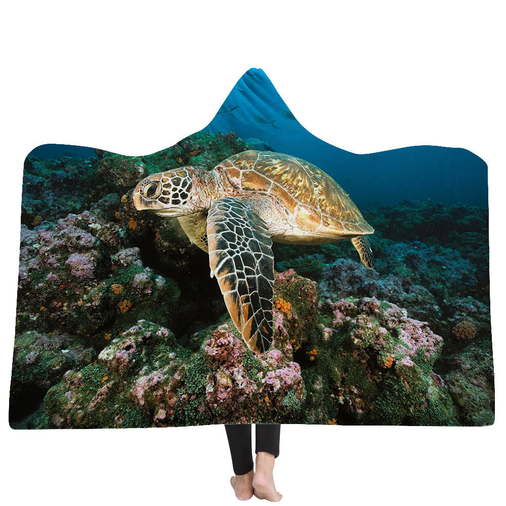 Hooded Blanket Cloak Thick Blanket Hood Blanket Household Blanket Ocean Tortoise Series