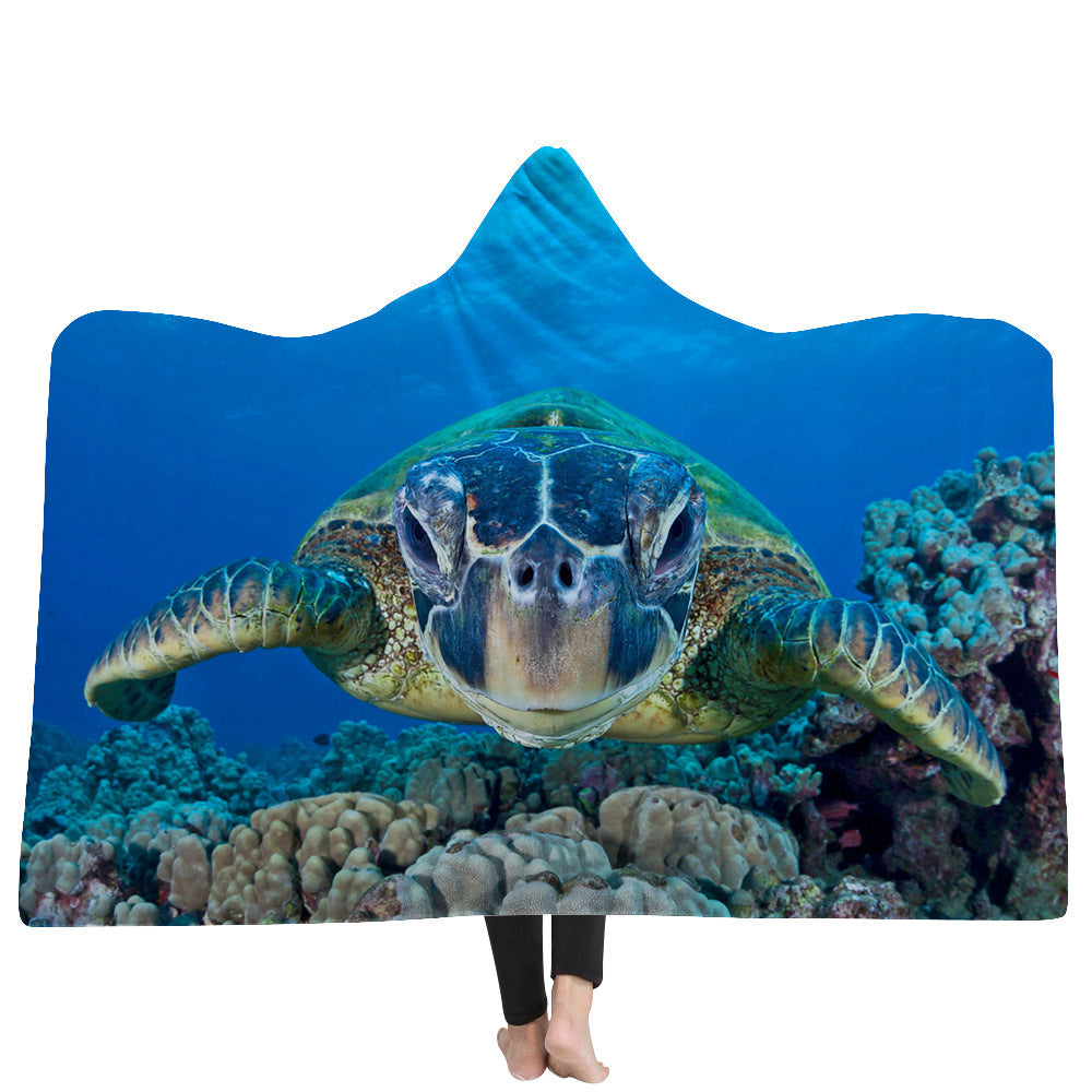 Hooded Blanket Cloak Thick Blanket Hood Blanket Household Blanket Ocean Tortoise Series