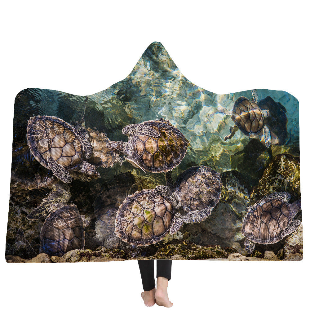 Hooded Blanket Cloak Thick Blanket Hood Blanket Household Blanket Ocean Tortoise Series