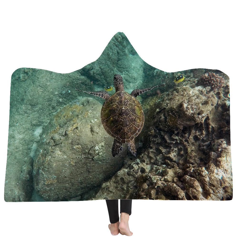 Hooded Blanket Cloak Thick Blanket Hood Blanket Household Blanket Ocean Tortoise Series