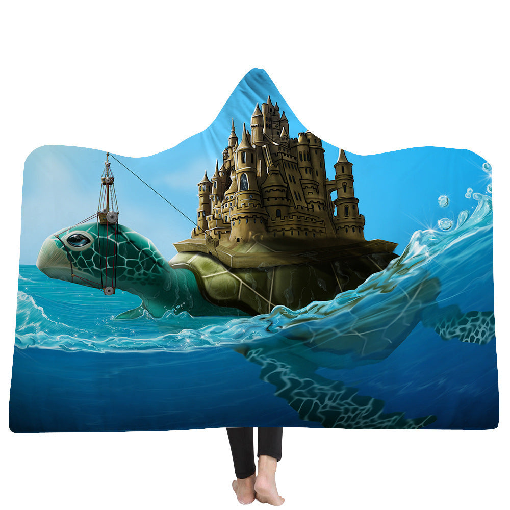 Hooded Blanket Cloak Thick Blanket Hood Blanket Household Blanket Ocean Tortoise Series