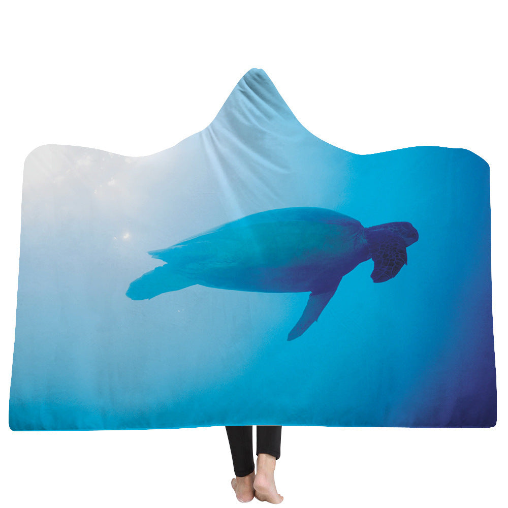 Hooded Blanket Cloak Thick Blanket Hood Blanket Household Blanket Ocean Tortoise Series