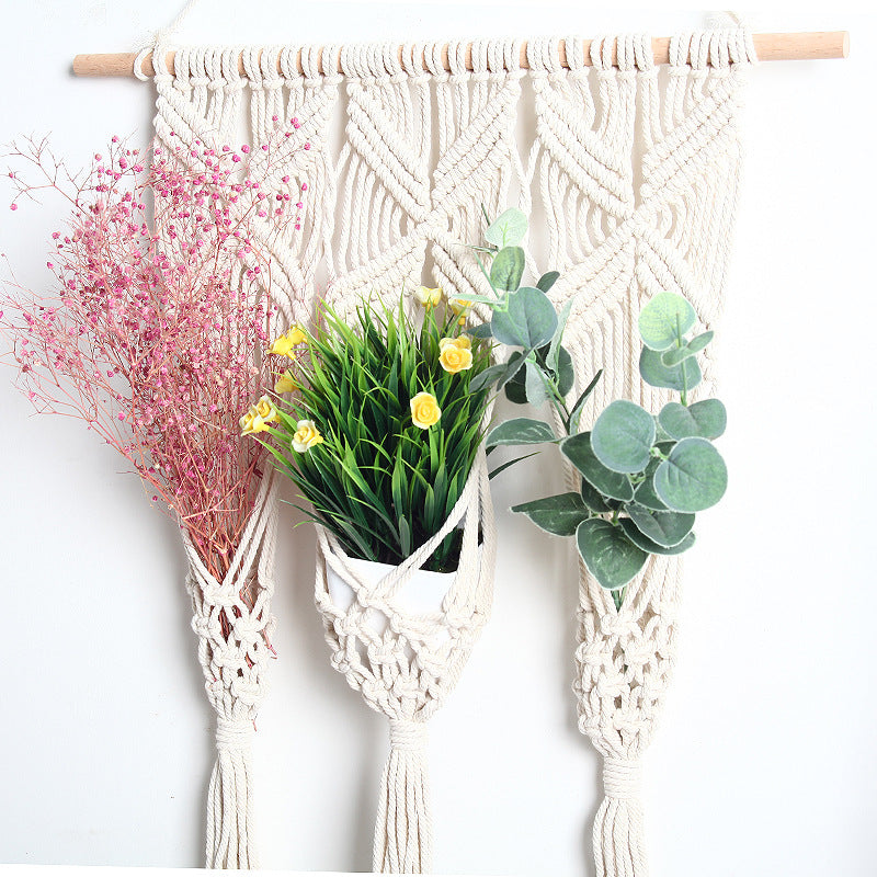 Woven Tapestry Bohemian Dried Flower Pot Rack - CozyWhims 