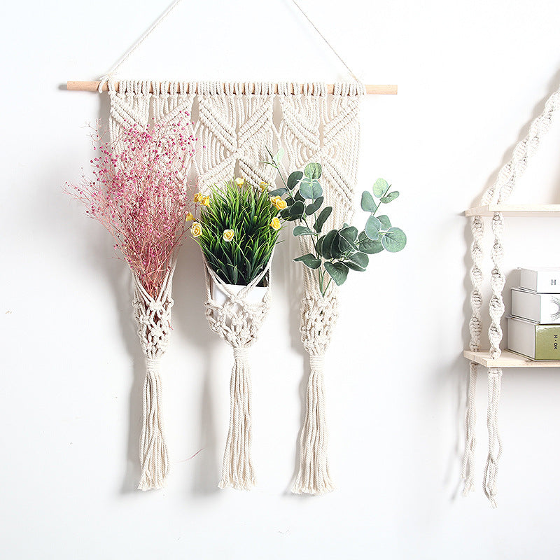 Woven Tapestry Bohemian Dried Flower Pot Rack - CozyWhims 