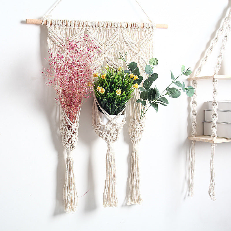 Woven Tapestry Bohemian Dried Flower Pot Rack - CozyWhims 