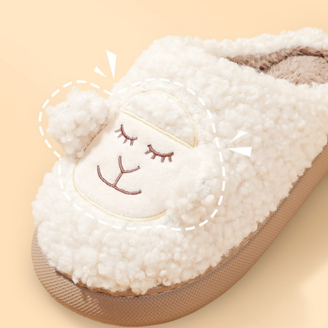 Cute Lamb Thick Bottom Indoor Fur Cotton Slippers Women