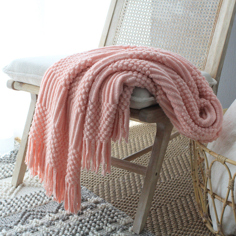 Nordic Knitted Blanket Woolen Blanket Blanket Bubble Blanket Sofa Blanket - CozyWhims Pink-127x170cm