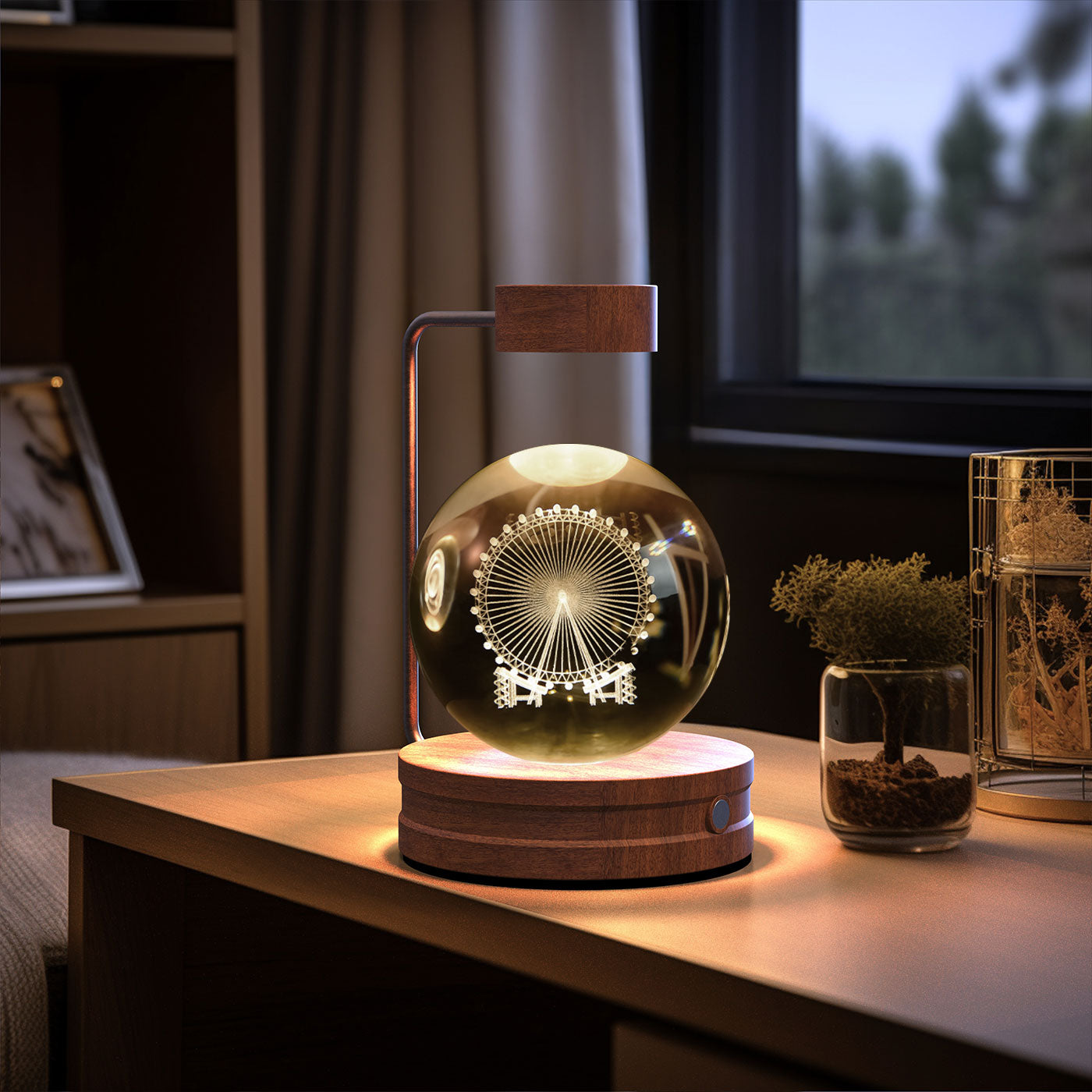 Crystal Ball Cosmic Dinosaur Indoor Night Light - USB Power Warm Cozy Bedside Light Perfect Gift Comforting Night Lamp - CozyWhims Ferris-wheel-Dark-wood