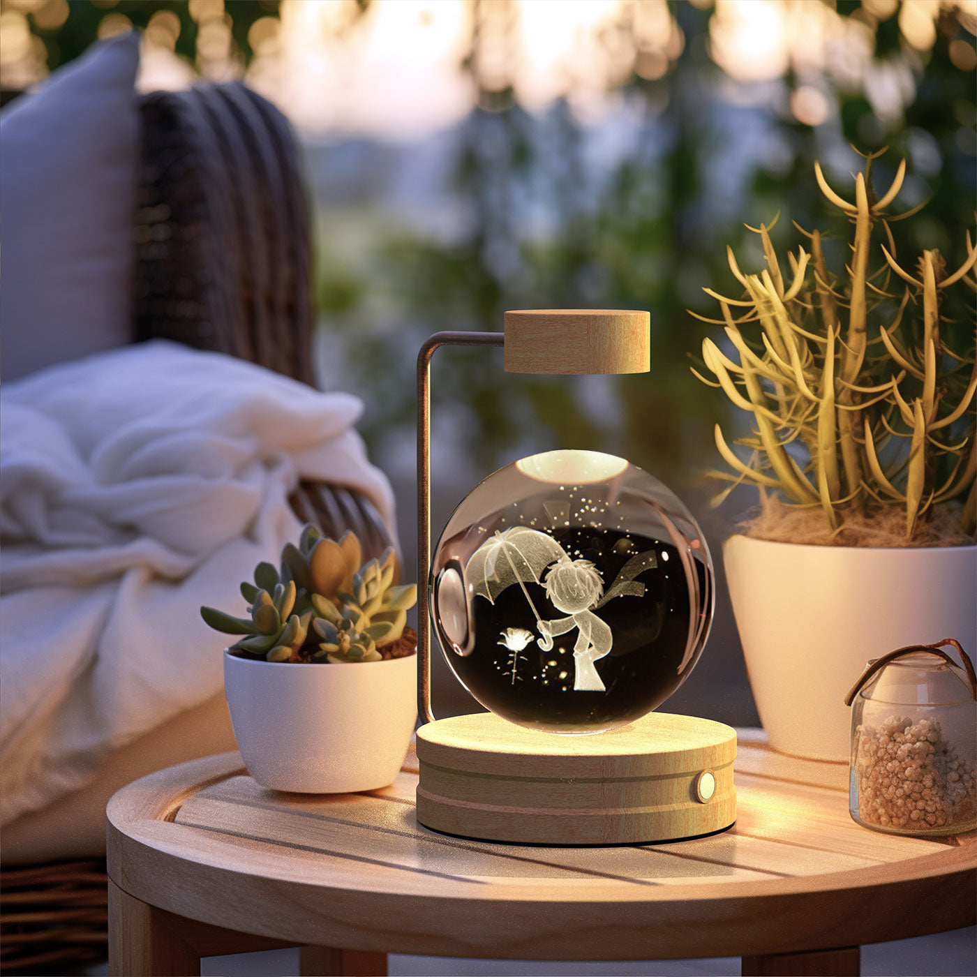 Crystal Ball Cosmic Dinosaur Indoor Night Light - USB Power Warm Cozy Bedside Light Perfect Gift Comforting Night Lamp - CozyWhims Umbrella-Little-Prince-Light-wood