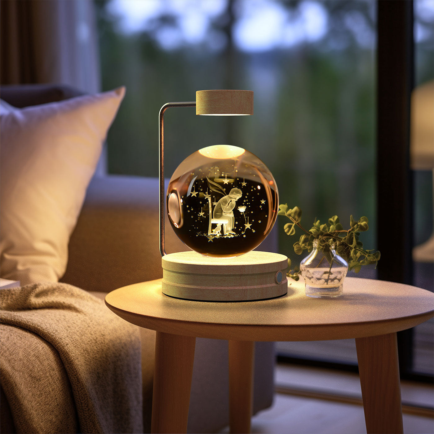 Crystal Ball Cosmic Dinosaur Indoor Night Light - USB Power Warm Cozy Bedside Light Perfect Gift Comforting Night Lamp - CozyWhims Little-Prince-and-the-Rose-Light-wood