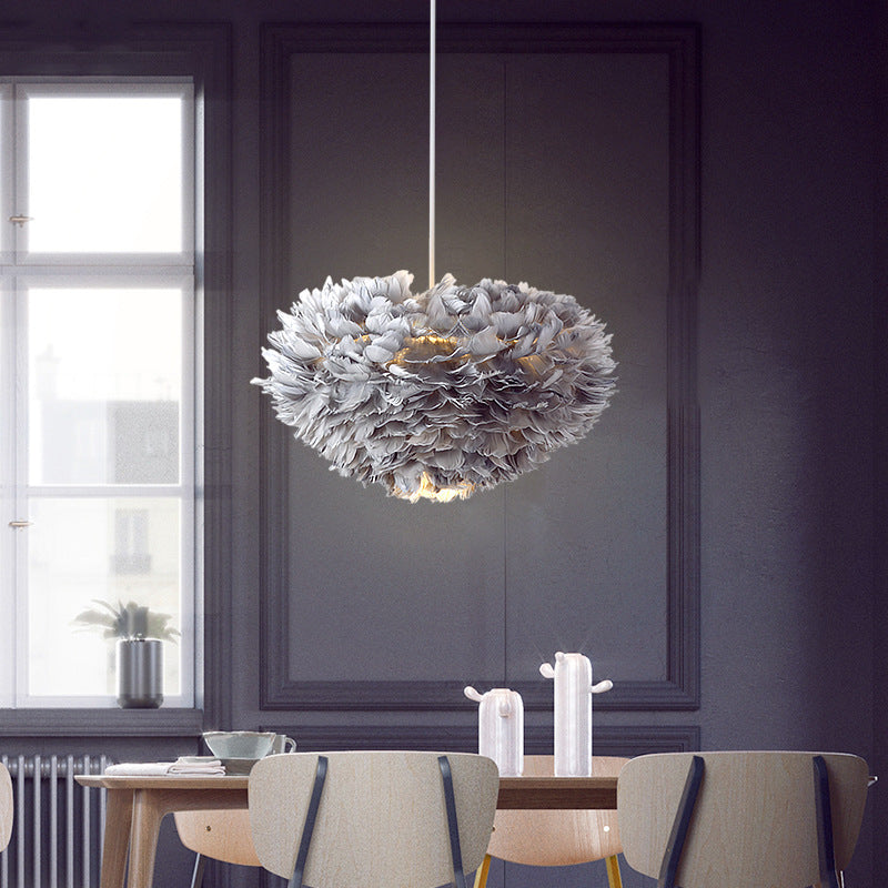 Feather Warm And Romantic Bedside Chandelier - CozyWhims Grey-30CM-Warm-light