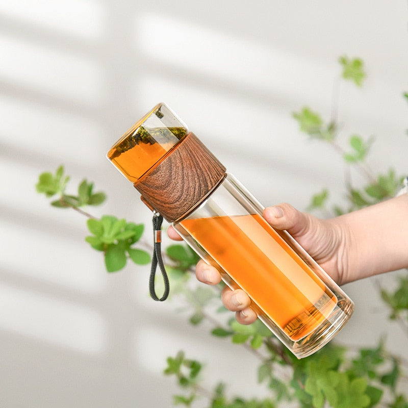 Portable Double Wall Thermal Bottle - CozyWhims Wood-Grain-400ml