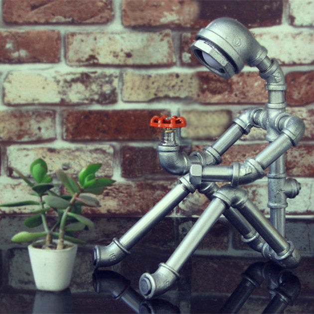 Retro Industrial Style Personality Water Pipe Robot Table Lamp - CozyWhims Silver-White-light-EU