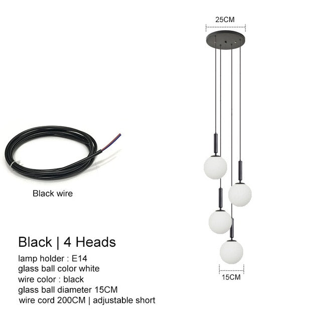 Modern LED Glass Ball Chandelier Lights - CozyWhims Black-4-Heads-Cold-White