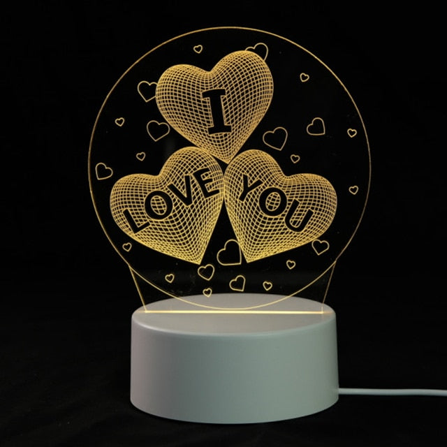 EnchantLight 3D LED Lamps - CozyWhims 3-Hearts