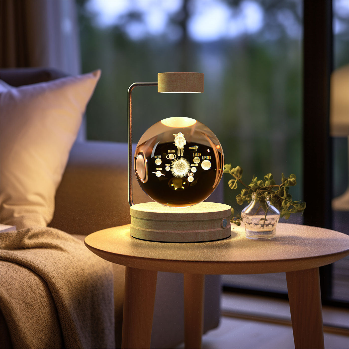 Crystal Ball Cosmic Dinosaur Indoor Night Light - USB Power Warm Cozy Bedside Light Perfect Gift Comforting Night Lamp - CozyWhims Astronauts-Light-wood