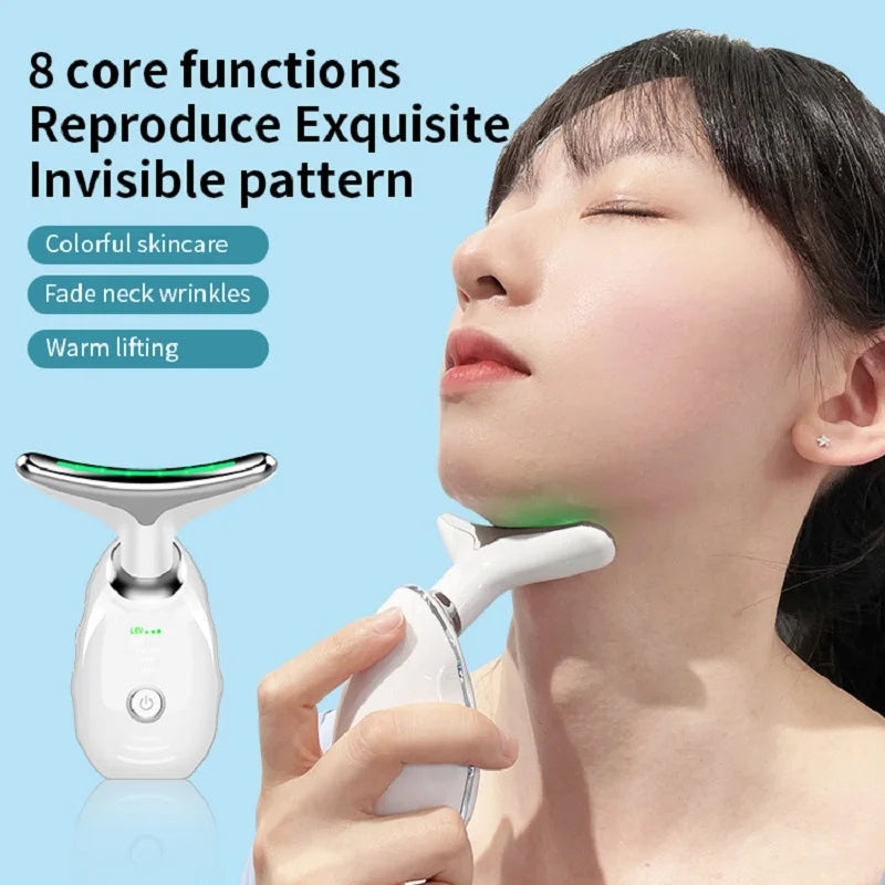 Neck Face Beauty Device Colorful LED Photon Therapy Skin Tighten Reduce Double Chin Anti Wrinkle Remove Lifting Massager I - CozyWhims 