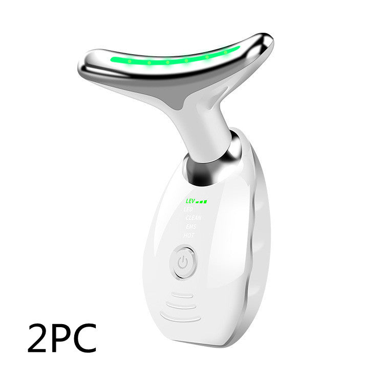 Neck Face Beauty Device Colorful LED Photon Therapy Skin Tighten Reduce Double Chin Anti Wrinkle Remove Lifting Massager I - CozyWhims White-2PCS