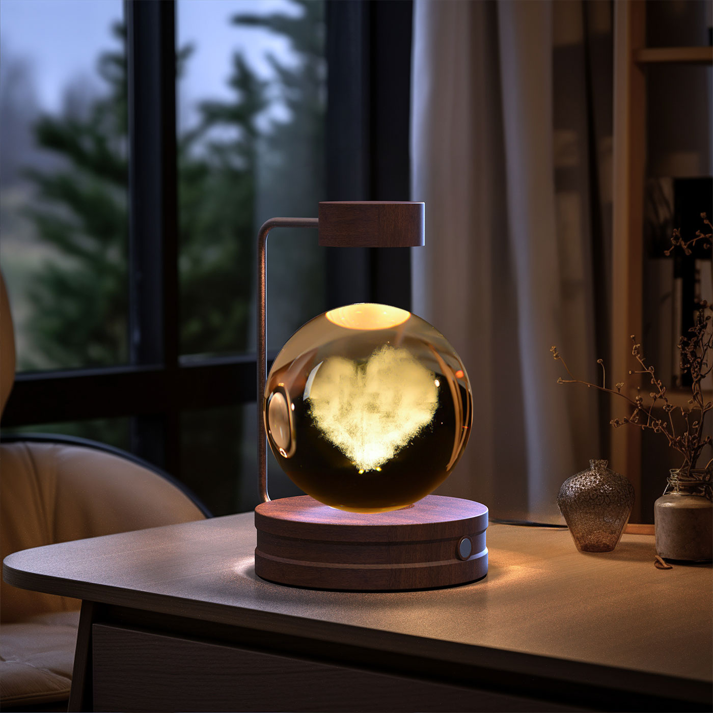 Crystal Ball Cosmic Dinosaur Indoor Night Light - USB Power Warm Cozy Bedside Light Perfect Gift Comforting Night Lamp - CozyWhims Love-Cloud-Dark-wood