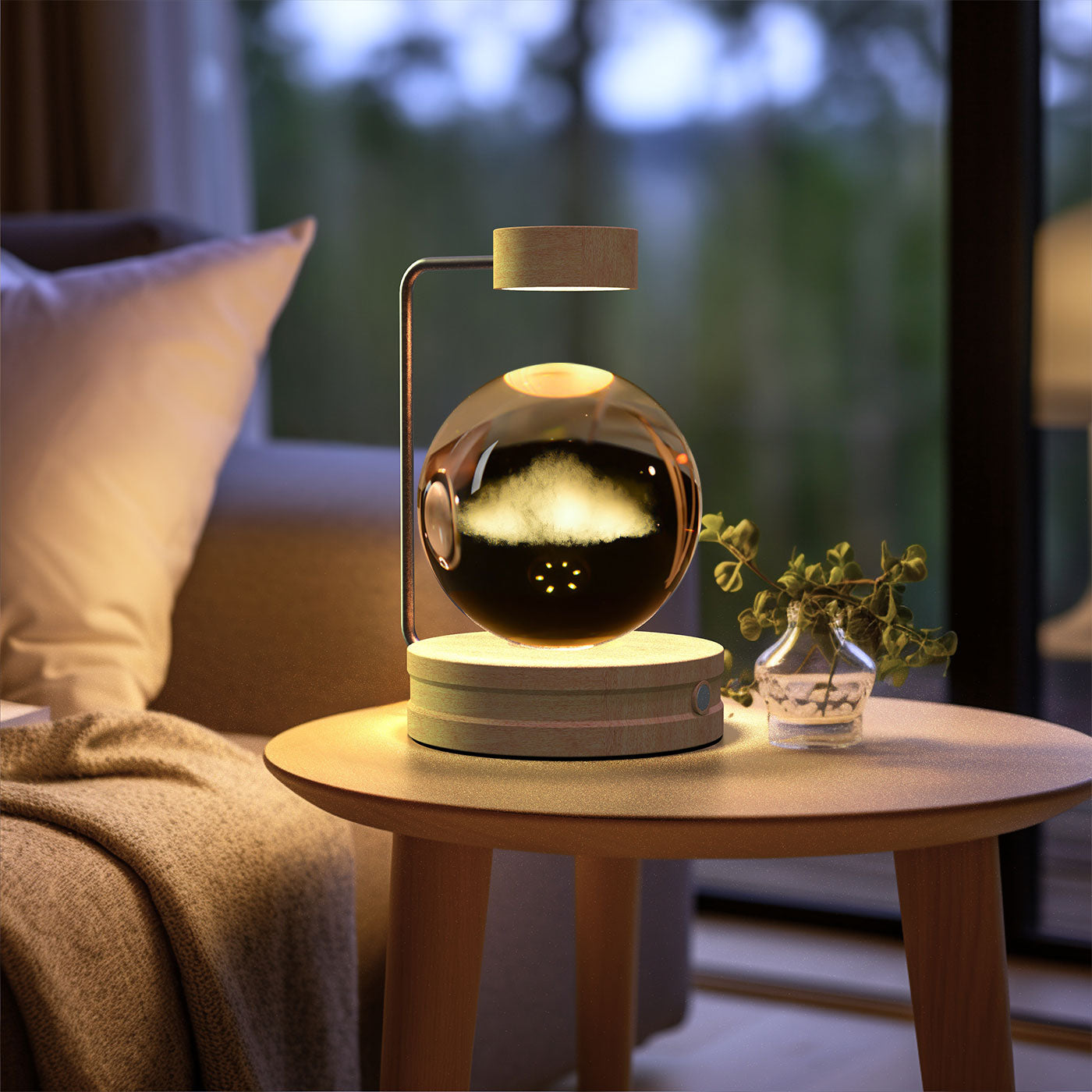 Crystal Ball Cosmic Dinosaur Indoor Night Light - USB Power Warm Cozy Bedside Light Perfect Gift Comforting Night Lamp - CozyWhims Clouds-Light-wood