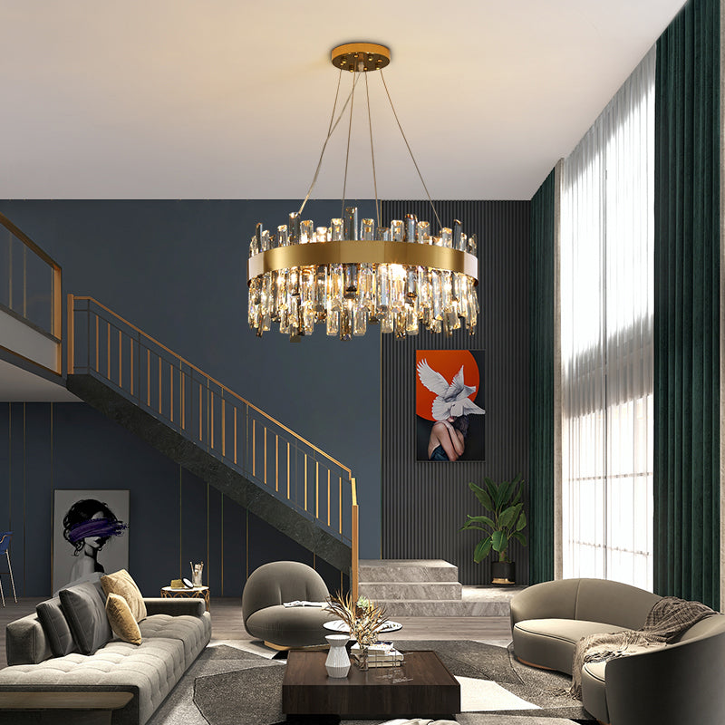 Crystal & Steel Retro Pendant Chandelier Chandelier - CozyWhims 