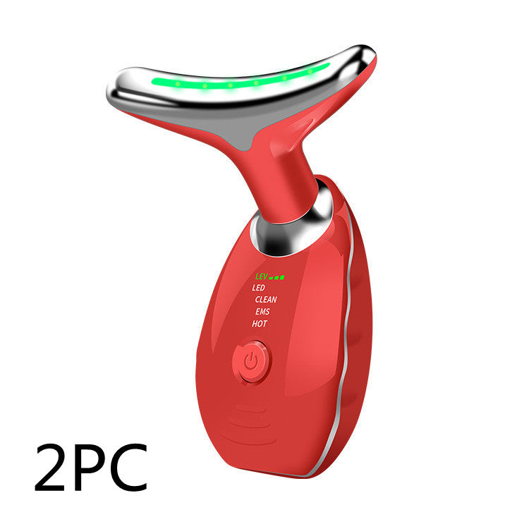 Neck Face Beauty Device Colorful LED Photon Therapy Skin Tighten Reduce Double Chin Anti Wrinkle Remove Lifting Massager I - CozyWhims Red-2PCS